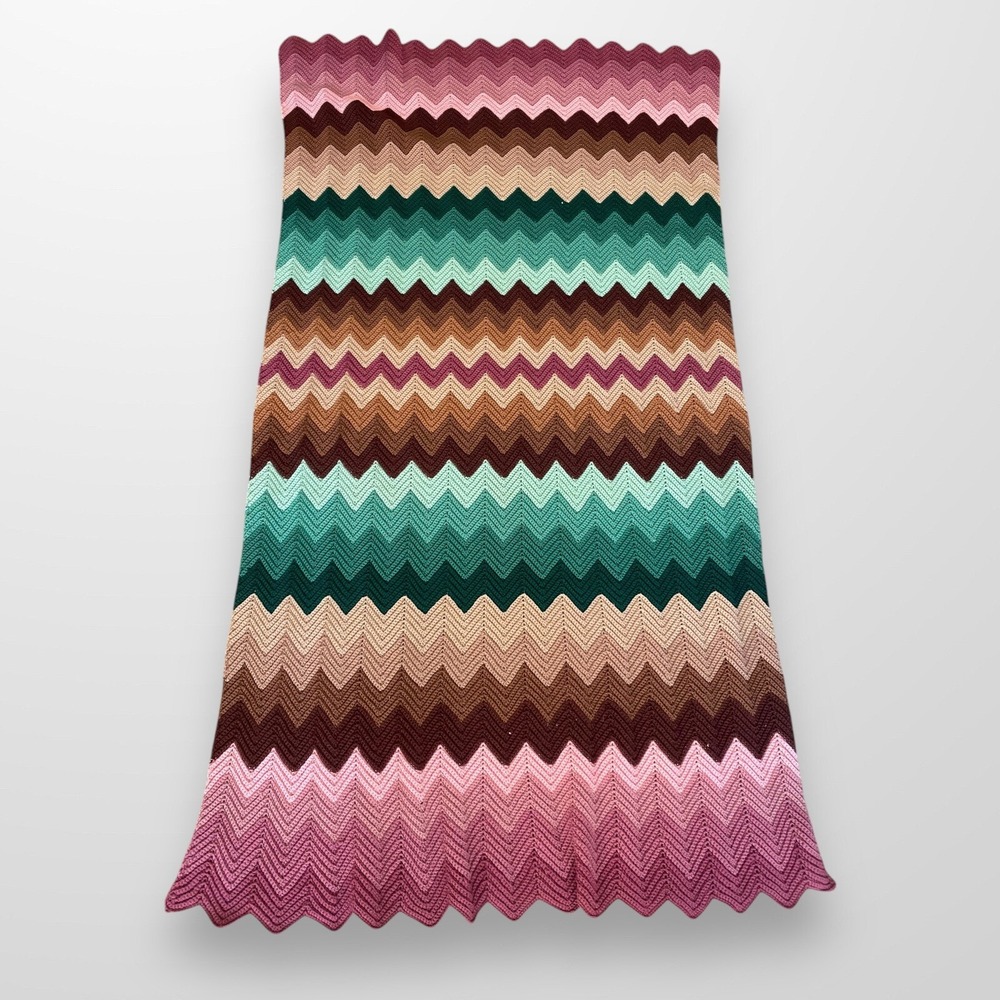 Handmade Chevron‎ Crochet Afghan Throw Blanket  73 x 41 Multicolor Vintage